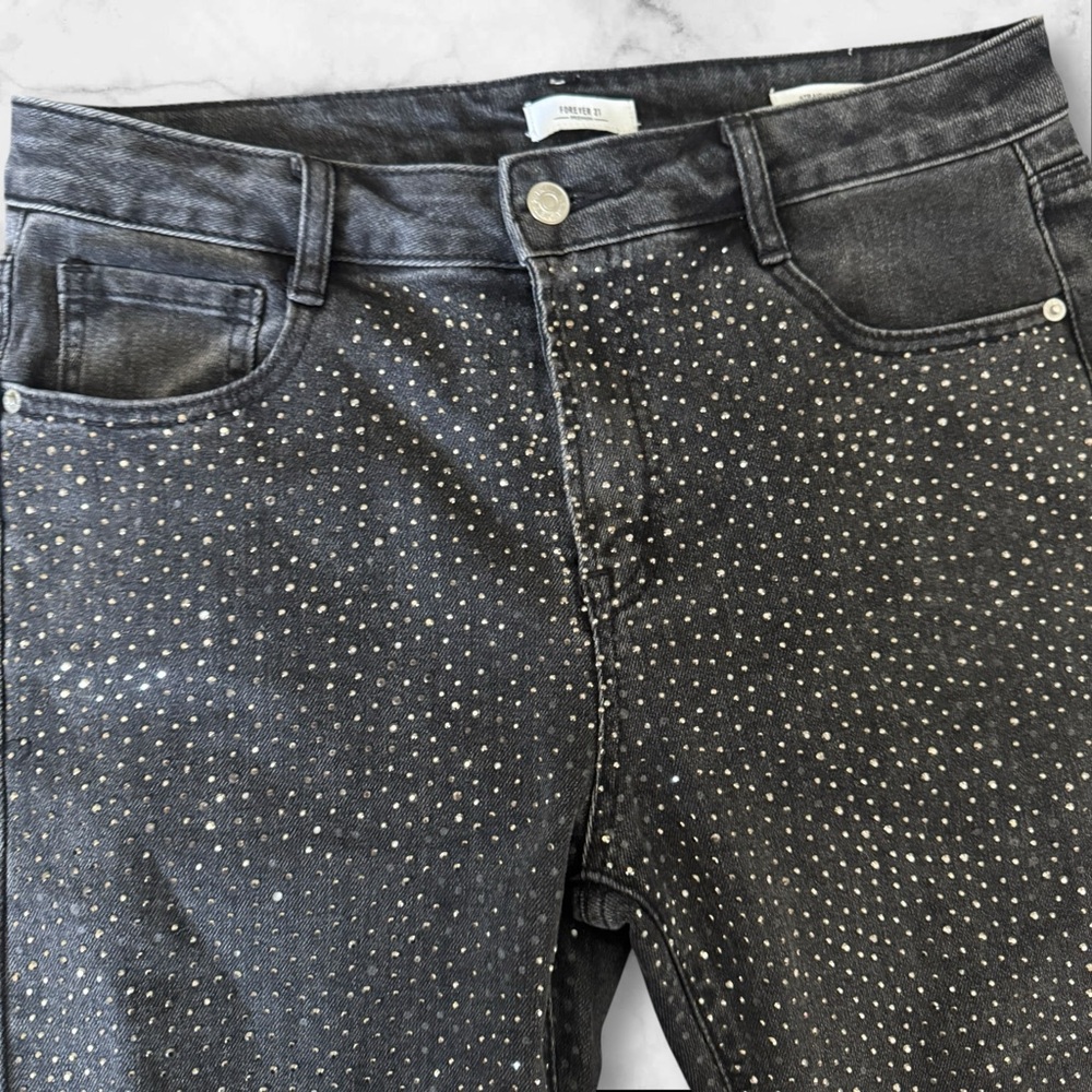 Forever 21 Straight Leg black jeans with rhinestone front - Picture 2 of 9